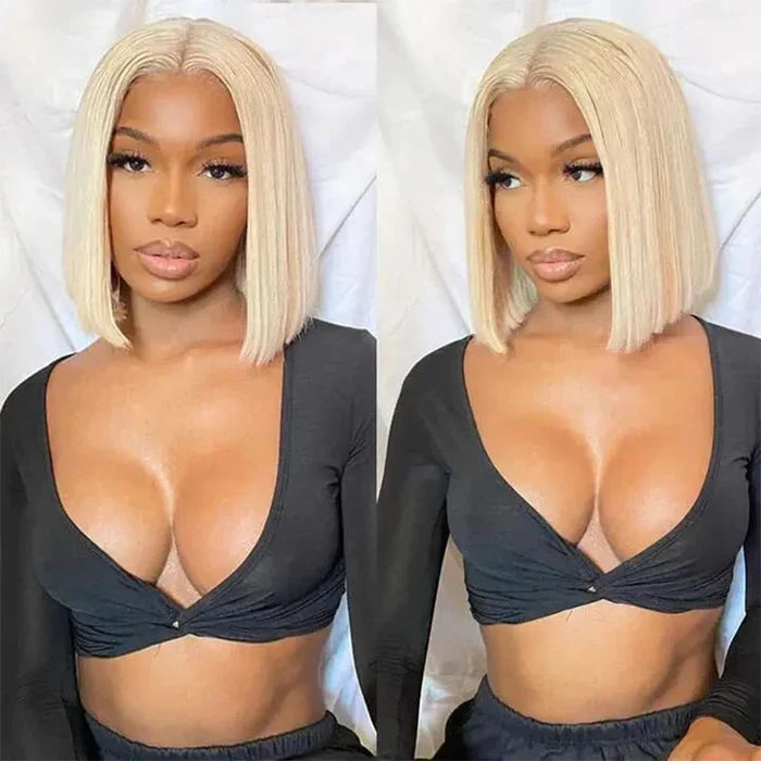 613 Blonde Short Bob Lace Front Wig Straight Hair 13*4 Lace Wigs Colored Human Hair Wigs