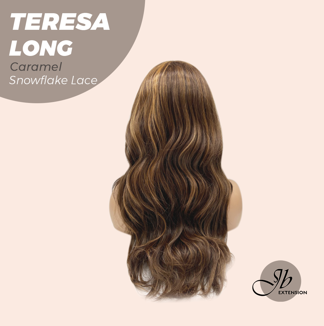 JBEXTENSION 22 Inches Long Caramel Pre-Cut Snowflake Lace Frontlace Glueless Wig TERESA LONG CARAMEL【PERMATEASE】【BENDY EAR TABS】