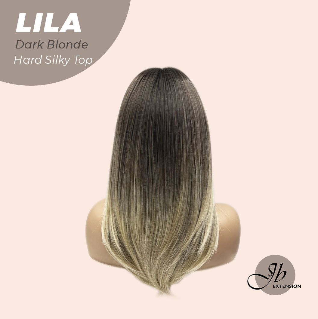 JBEXTENSION 20 Inches Scalpiana Blonde Wolf Cut 3.5X4 Hard Silky Top Natural Scalp Effect Wig With Bangs LILA DARK BLONDE