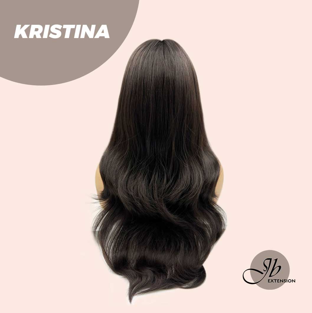 JBEXTENSION 25 Inches Soft Black Curly Wig With Full Bangs KRISTINA