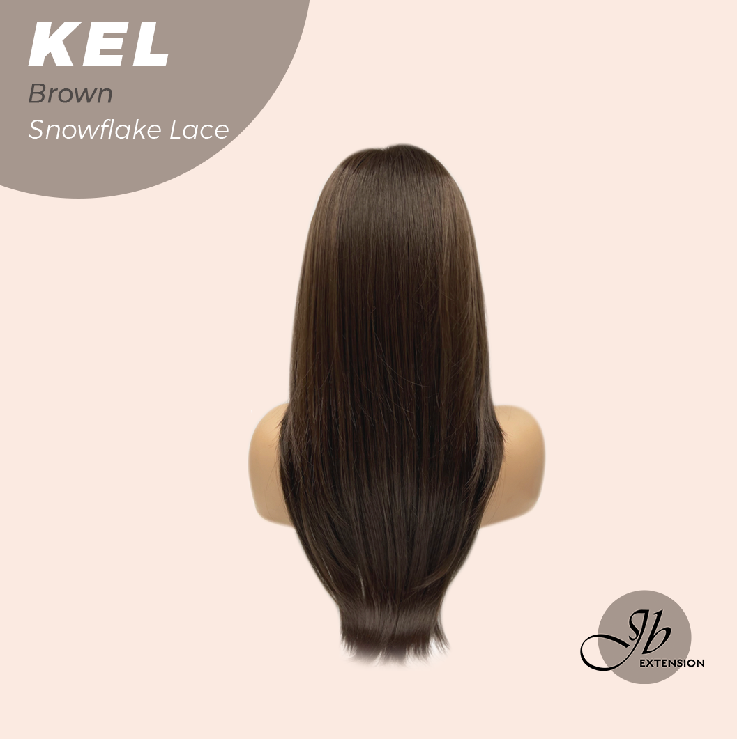 JBEXTENSION 22 Inches Brown Pre-Cut Snowflake Lace Frontlace Glueless Wig KEL BROWN【PERMATEASE】【BENDY EAR TABS】- M/L