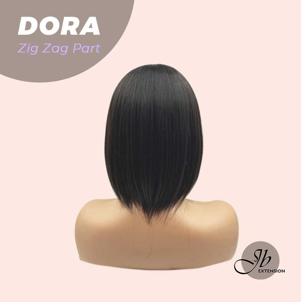 JBEXTENSION 12 Inches Bob Cut Soft Black Short Hair With Bangs Zig Zag Part Wig DORA BROWN