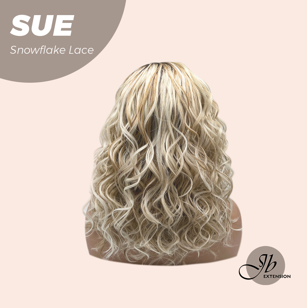 JBEXTENSION 17 Inches Blonde Deep Curly Pre-Cut Side Part Snowflake Lace Frontlace Glueless Wig SUE【BENDY EAR TABS】