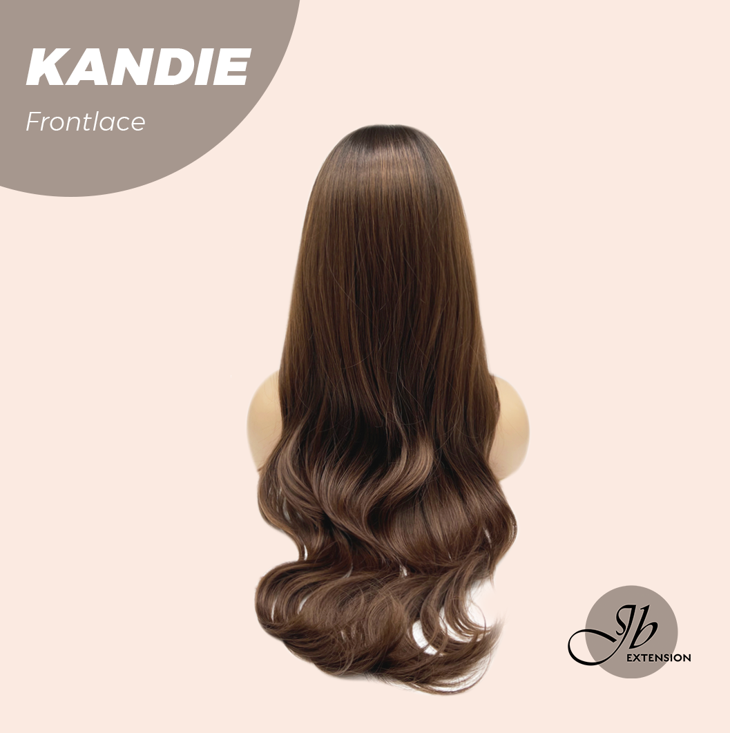 JBEXTENSION 28 Inches Curly Mocha with Dark Root Pre-Cut Frontlace Glueless Wig KANDIE