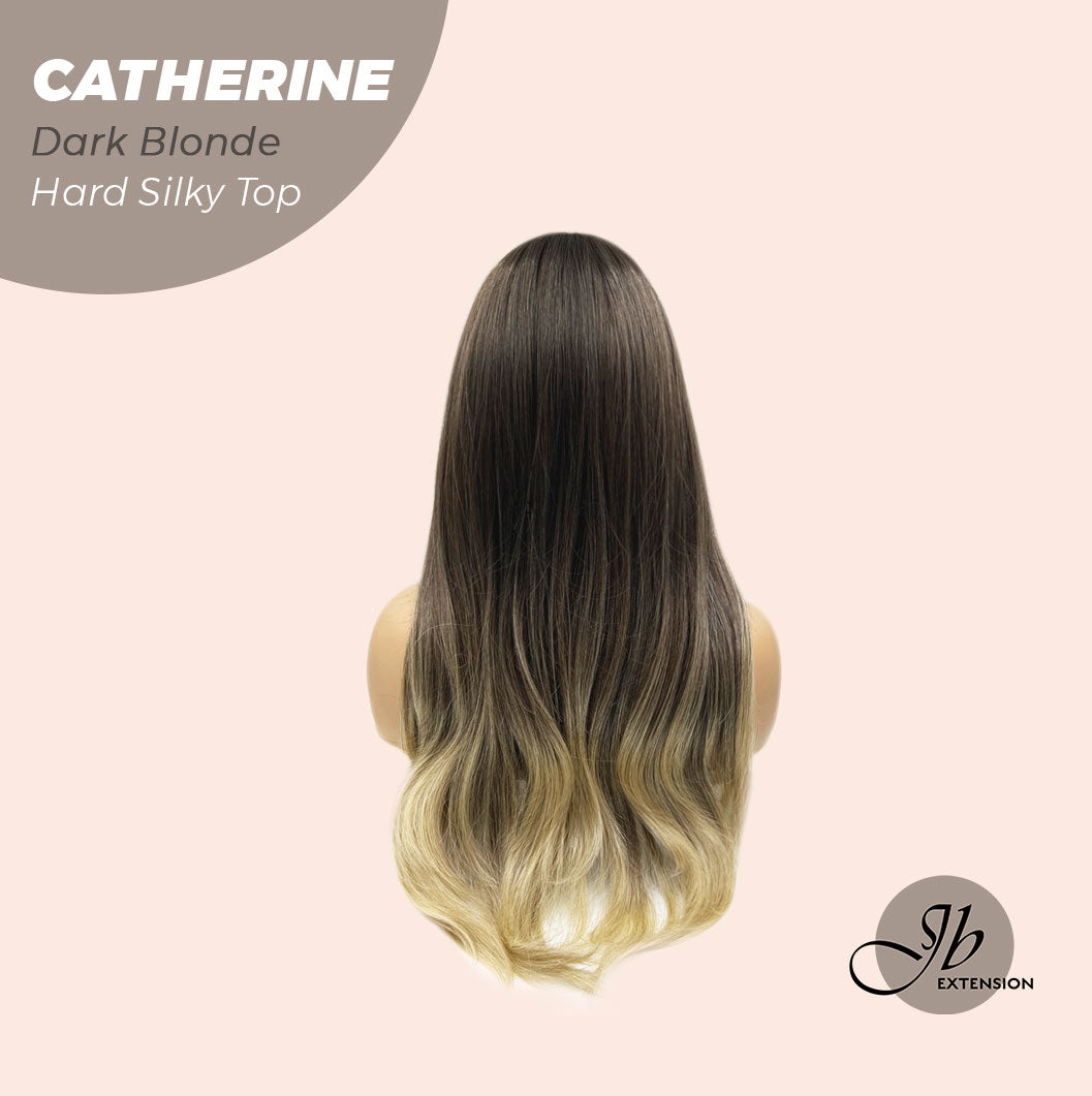 JBEXTENSION 25 Inches Scalpiana Dark Blonde 3.5X4 Hard Silky Top Natural Scalp Effect Wig With Bangs CATHERINE DARK BLONDE