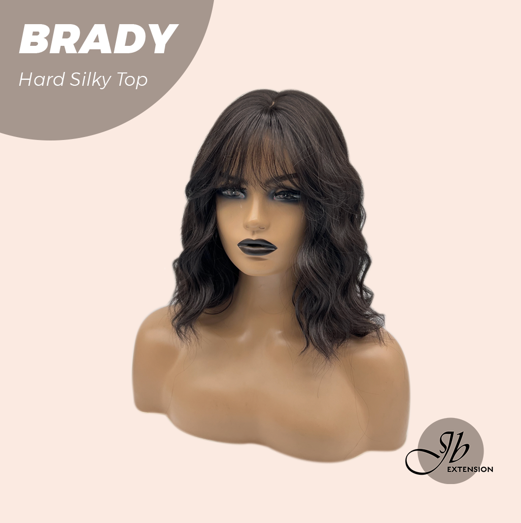 JBEXTENSION 12 Inches Scalpiana Wave Midnight Brown( Black/Brown) 3.5X4 Hard Silky Top Natural Scalp Effect Wig with Bang BRADY