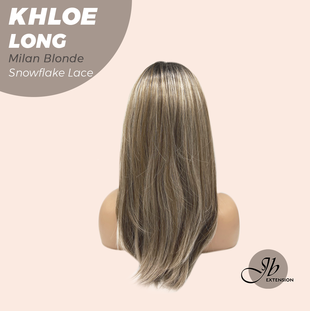 JBEXTENSION 18 Inches Milan Blonde Pre-Cut Snowflake Lace Frontlace Glueless Wig KHLOE LONG MILAN BLONDE【PERMATEASE】【BENDY EAR TABS】- S/M