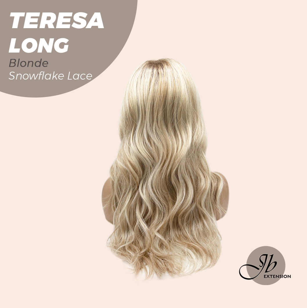 JBEXTENSION 22 Inches Long Blonde Pre-Cut Snowflake Lace Frontlace Glueless Wig TERESA LONG BLONDE【PERMATEASE】【BENDY EAR TABS】- M/L