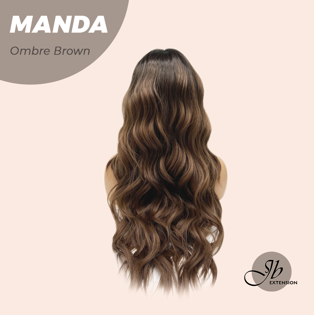 JBEXTENSION 26 Inches Long Ombre Brown Body Wave With Bangs MANDA OMBRE BROWN