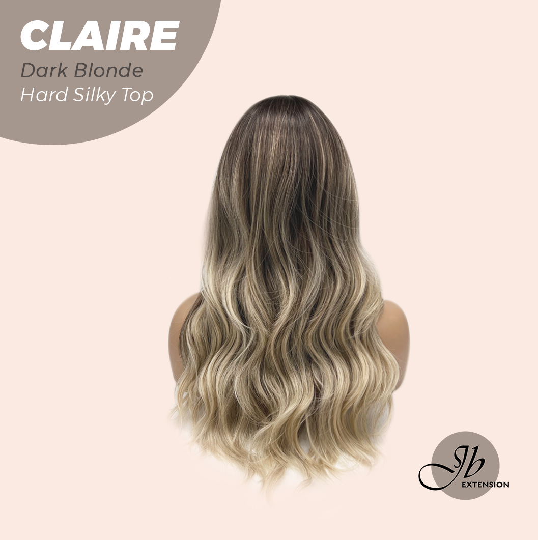 JBEXTENSION 22 Inches Scalpiana Dark Blonde 3.5X4 Hard Silky Top Natural Scalp Effect Women Wig With Bangs CLAIRE SILKY TOP DARK BLONDE