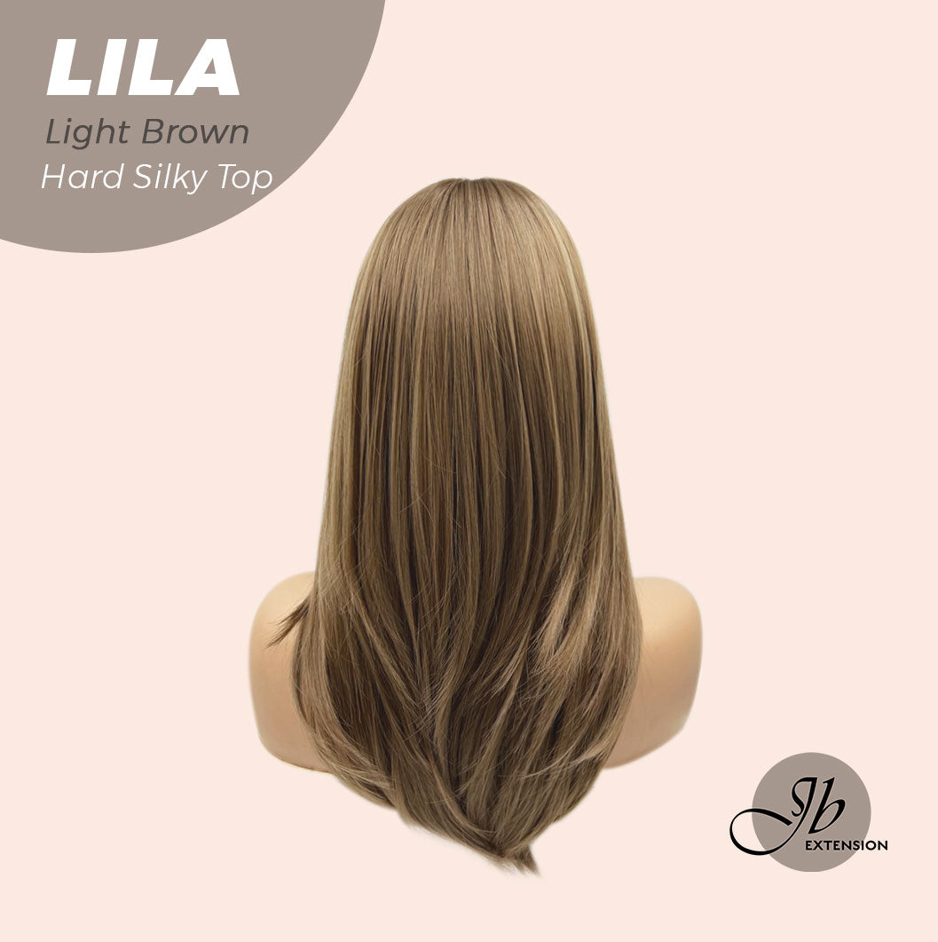 JBEXTENSION 20 Inches Scalpiana Light Brown Wolf Cut 3.5X4 Hard Silky Top Natural Scalp Effect Wig With Bangs LILA LIGHT BROWN