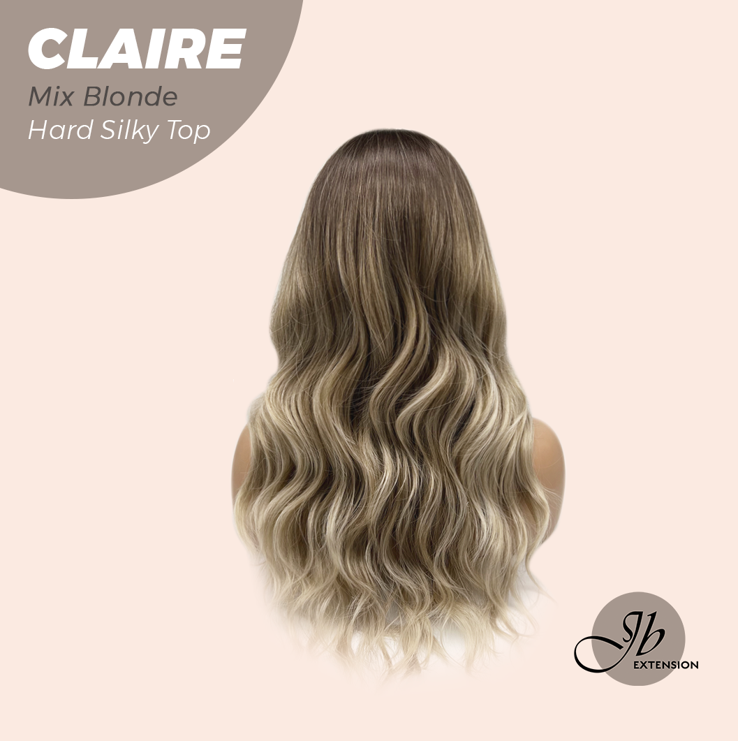 JBEXTENSION 22 Inches Scalpiana Mix Blonde 3.5X4 Hard Silky Top Natural Scalp Effect Women Wig With Bangs CLAIRE SILKY TOP MIX BLONDE
