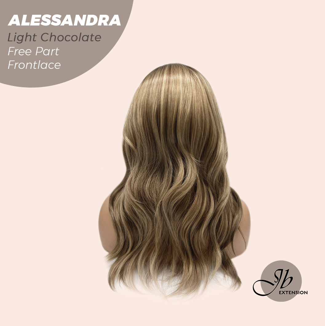 JBEXTENSION 20 Inches Light Chocolate Curly Fiber X, Tangle Less Pre-Cut Free Part Frontlae Glueless Wig ALESSANDRA LIGHT CHOCOLATE