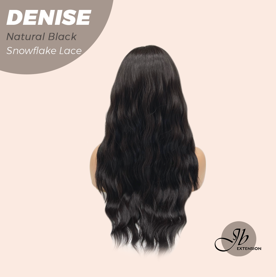 JBEXTENSION 24 Inches Natural Black Wave Pre-Cut Snowflake Lace Frontlace Glueless Wig DENISE NATURAL BLACK【PERMATEASE】【BENDY EAR TABS】- M/L