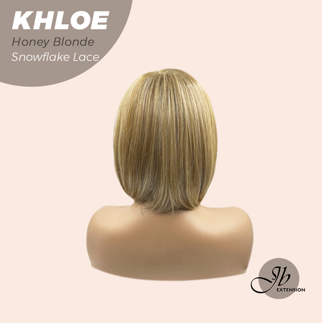 HOT OF SEASON - 12 Inches Bob Cut Honey Blonde Pre-Cut Snowflake Lace Frontlace Glueless Wig KHLOE HONEY BLONDE【PERMATEASE】【BENDY EAR TABS】