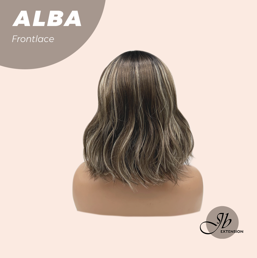 HOT OF SEASON - 12 Inches Wave Dark Brown with Blonde Highlight with Dark Root Pre-Cut Frontlace Glueless Wig ALBA