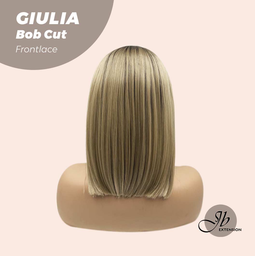 JBEXTENSION 14 Inches Bob Cut Balayage Blonde With Dark Root Frontlace Glueless Wig GIULIA BOB (FREE PARTING)