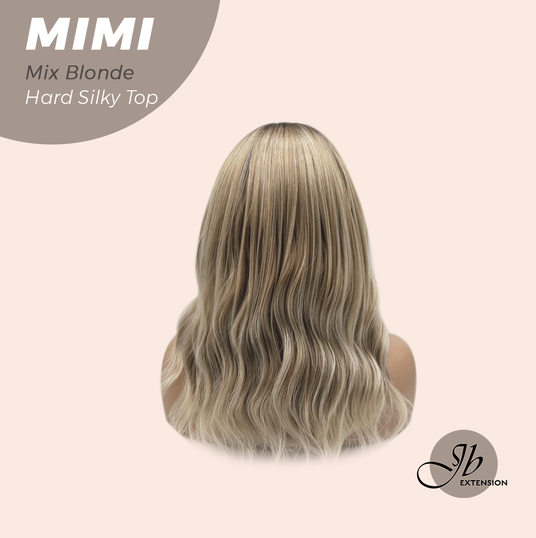 JBEXTENSION 16 Inches Scalpiana 3.5X4 Hard Silky Top Natural Scalp Effect Mix Blonde Body Wave Wig With Bangs Wig MIMI SILK TOP MIX BLONDE