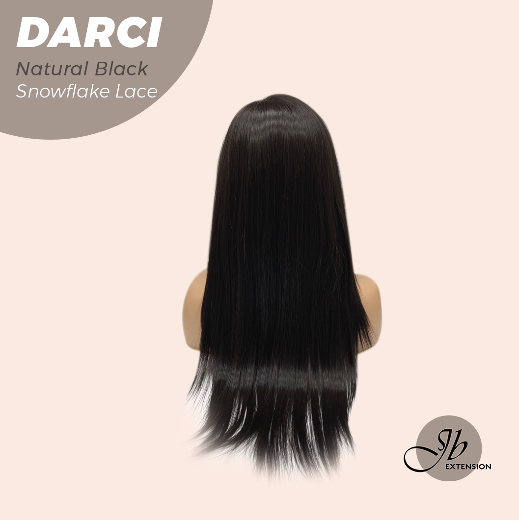 JBEXTENSION 25 Inches Natural Black Pre-Cut Snowflake Lace Frontlace Glueless Wig DARCI NATURAL BLACK【PERMATEASE】【BENDY EAR TABS】