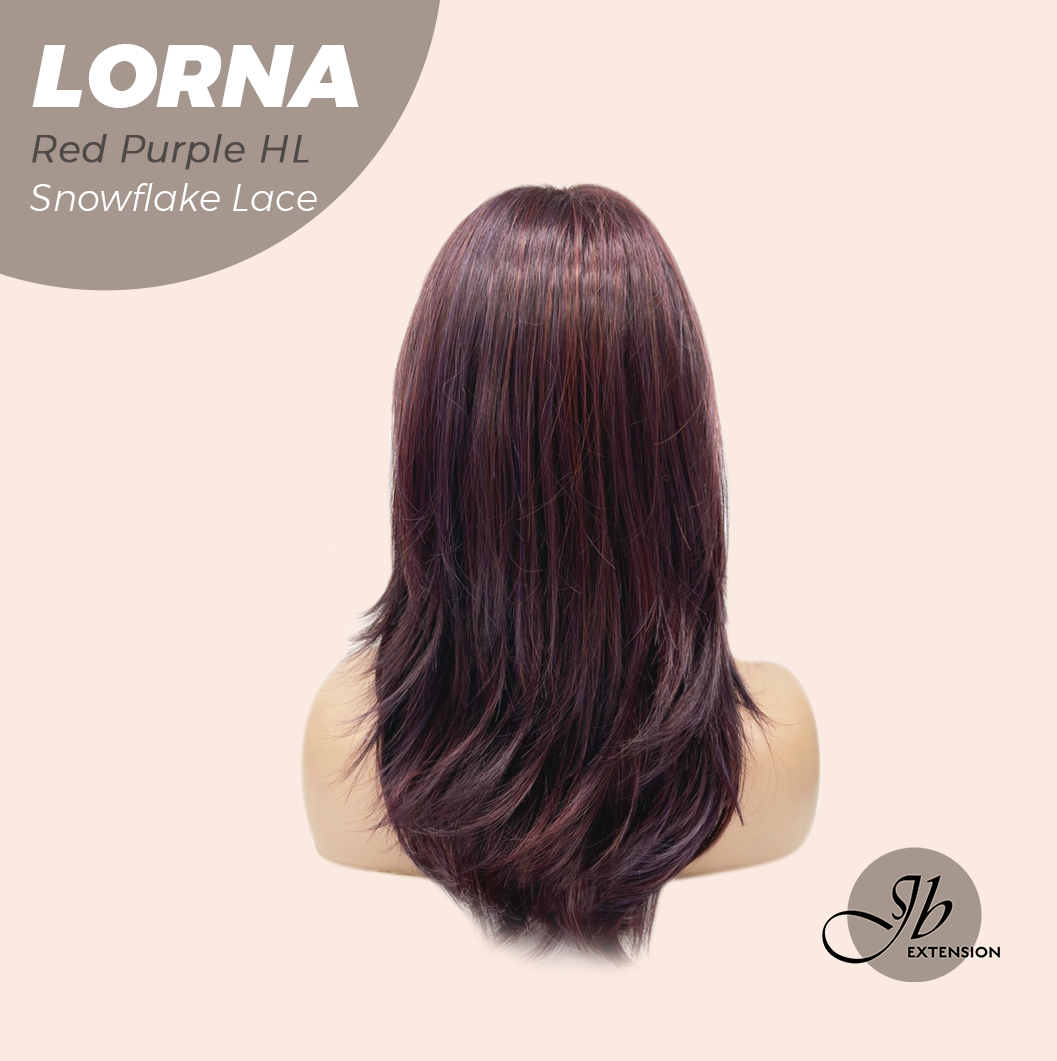 [PRE-ORDER] JBEXTENSION 18 Inches Red Purple Highlight Curly Pre-Cut Snowflake Lace Frontlace Glueless Wig LORNA SNOWFLAKE RED PURPLE HIGHLIGHT【PERMATEASE】【BENDY EAR TABS】