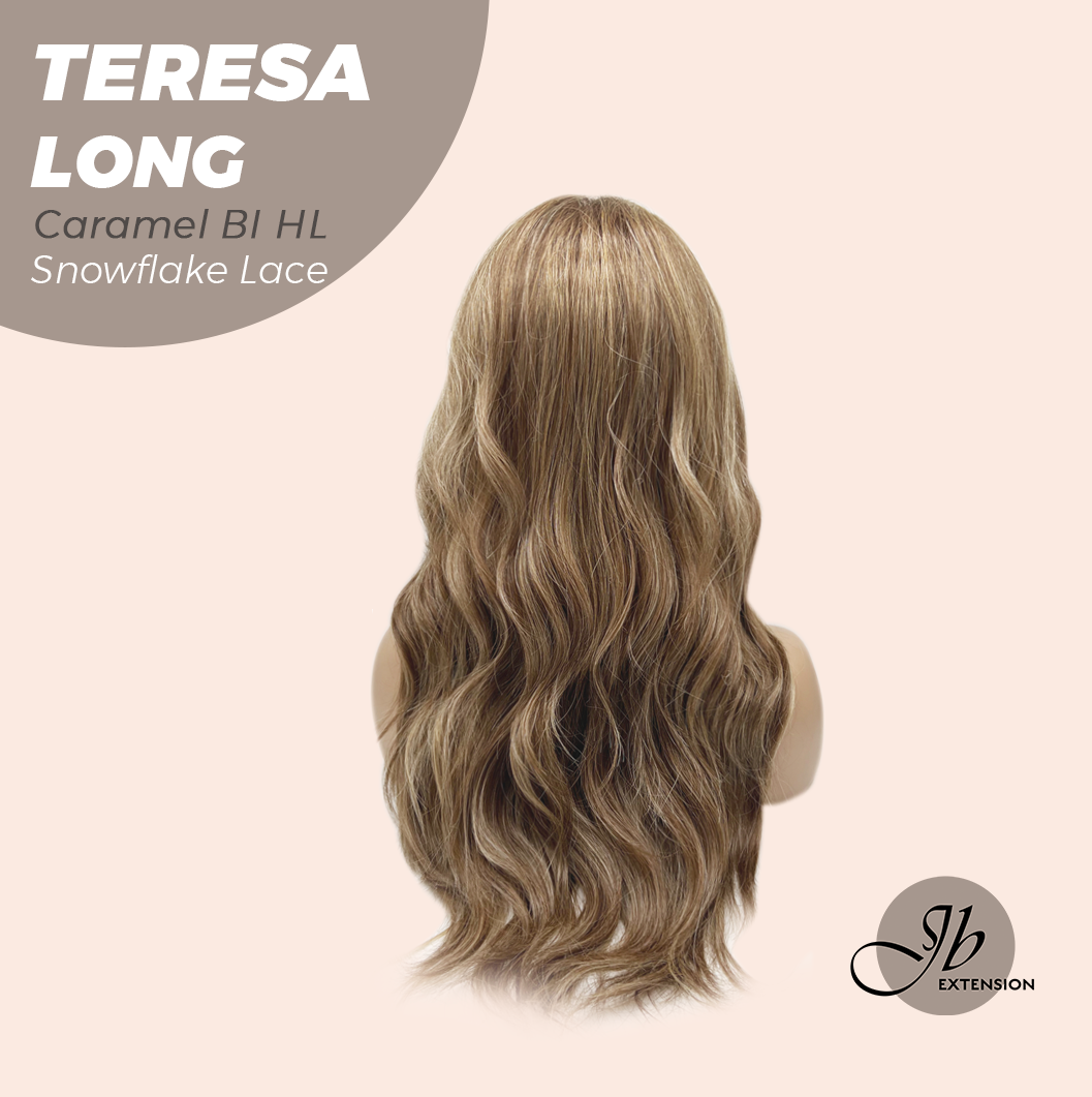 [PRE-ORDER] JBEXTENSION 22 Inches Long Caramel Blonde Highlight Pre-Cut Snowflake Lace Frontlace Glueless Wig TERESA LONG CARAMEL BLONDE HIGHLIGHT【PERMATEASE】【BENDY EAR TABS】