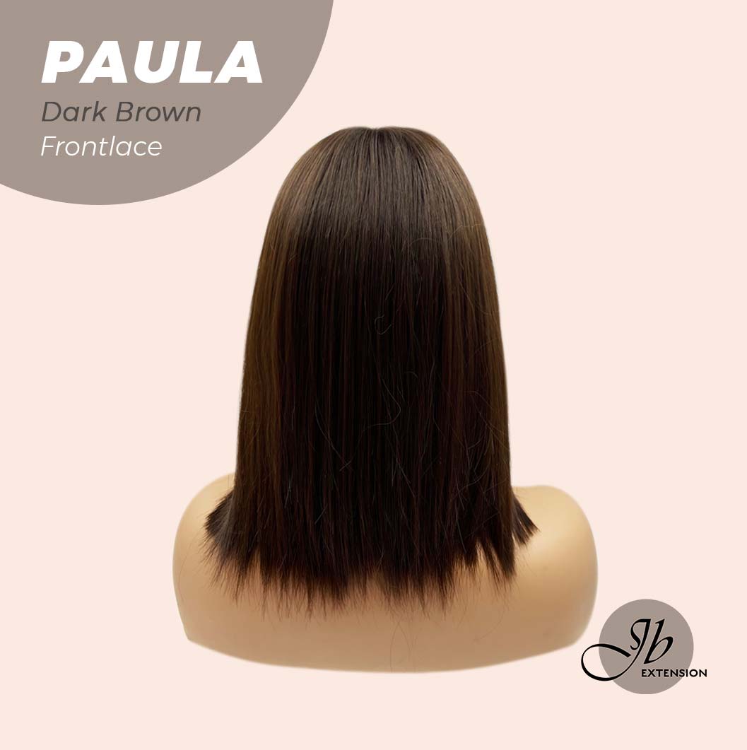 JBEXTENSION 12 Inches Bob Cut Chocolate Brown Straight Pre-Cut Frontlace Glueless Wig PAULA DARK BROWN
