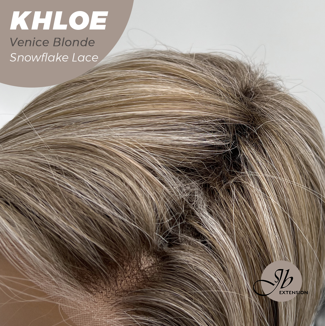 JBEXTENSION 12 Inches Bob Cut Venice Blonde Pre-Cut Snowflake Lace Frontlace Glueless Wig KHLOE VENICE BLONDE【PERMATEASE】【BENDY EAR TABS】