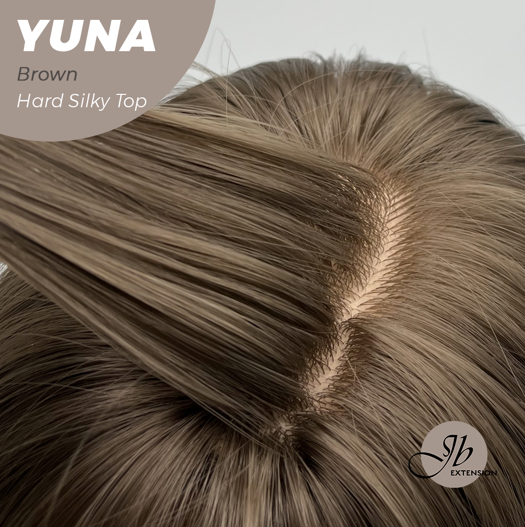 JBEXTENSION 12 Inches Scalpiana Brown 3.5X4 Hard Silky Top Natural Scalp Effect Women Wig With Bangs YUNA BROWN