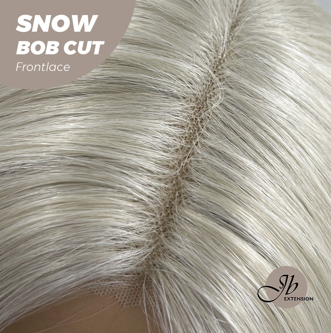 JBEXTENSION 14 Inches Bob Cut White Grey Pre-Cut Frontlace Glueless Wig SNOW BOB CUT