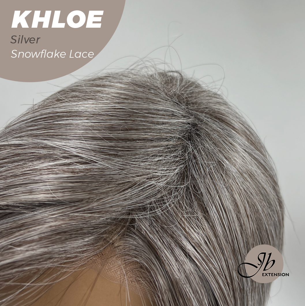 JBEXTENSION 12 Inches Bob Cut Silver Pre-Cut Snowflake Lace Frontlace Glueless Wig KHLOE SILVER【PERMATEASE】【BENDY EAR TABS】- S/M