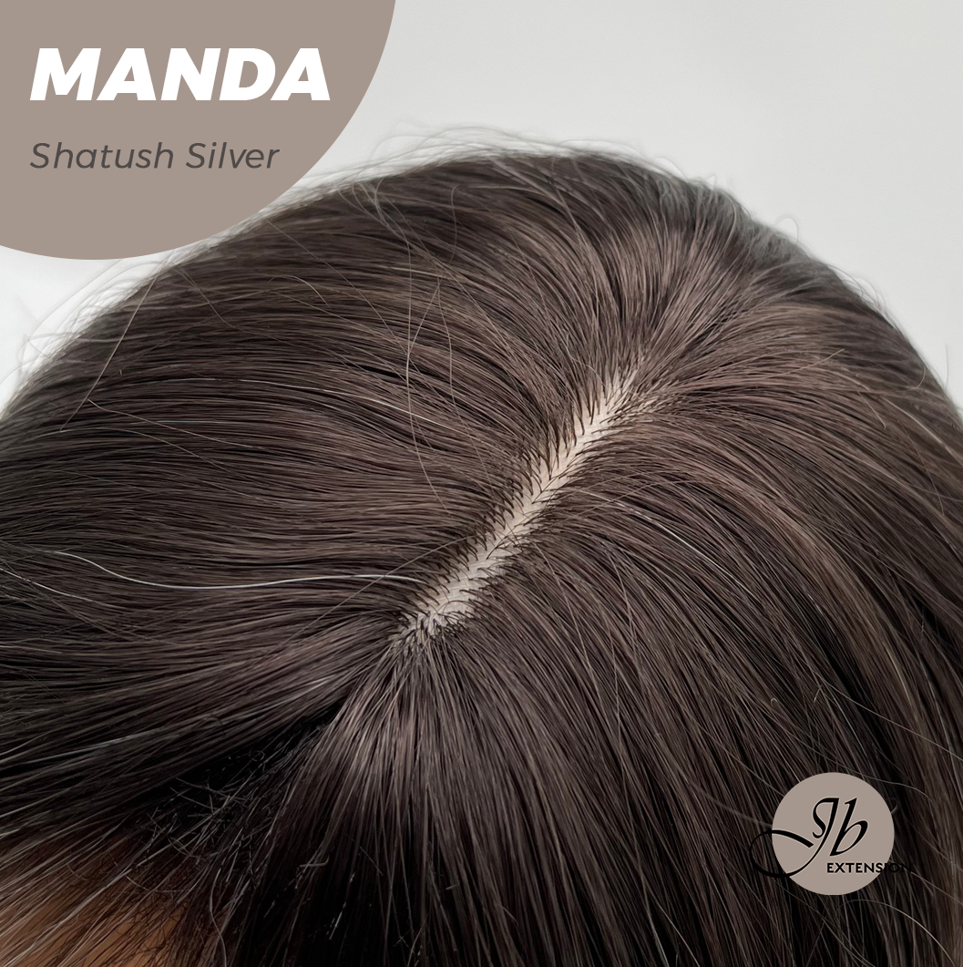 JBEXTENSION 26 Inches Long Shatush Silver Body Wave With Bangs MANDA SHATUSH SILVER