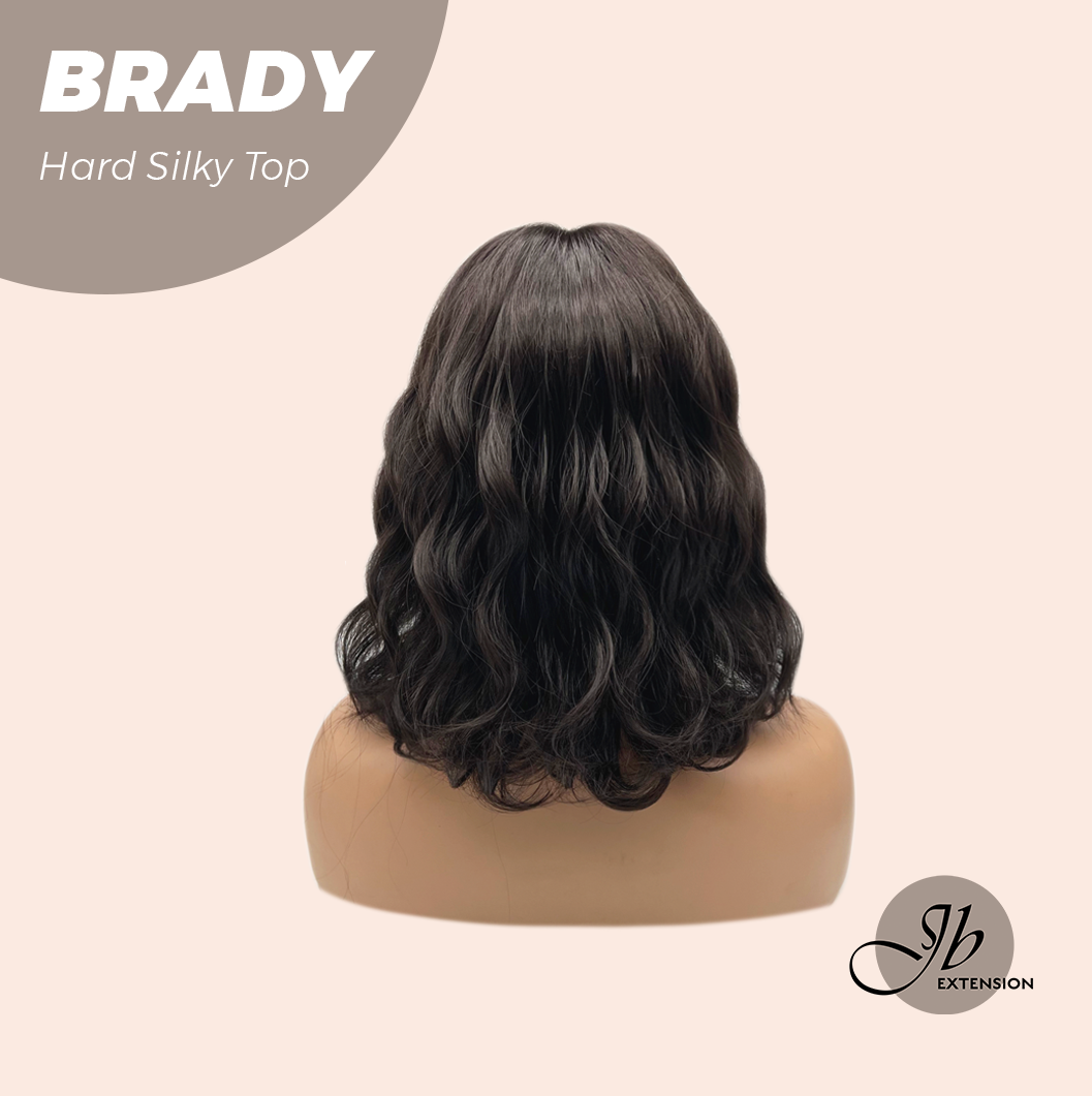 JBEXTENSION 12 Inches Scalpiana Wave Midnight Brown( Black/Brown) 3.5X4 Hard Silky Top Natural Scalp Effect Wig with Bang BRADY