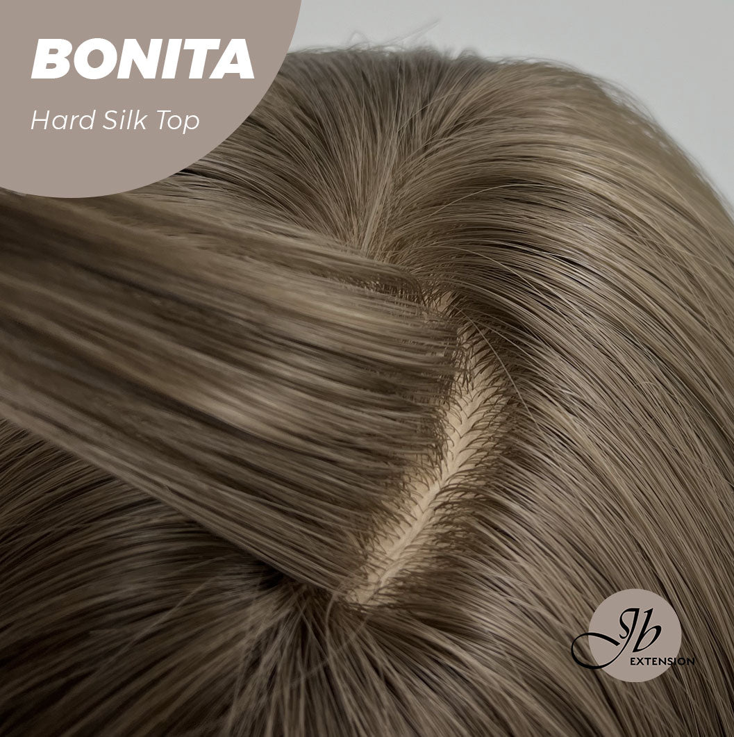 JBEXTENSION 26 Inches Scalpiana Brown Curly 3.5X4 Hard Silky Top Natural Scalp Effect Wig With Bangs BONITA