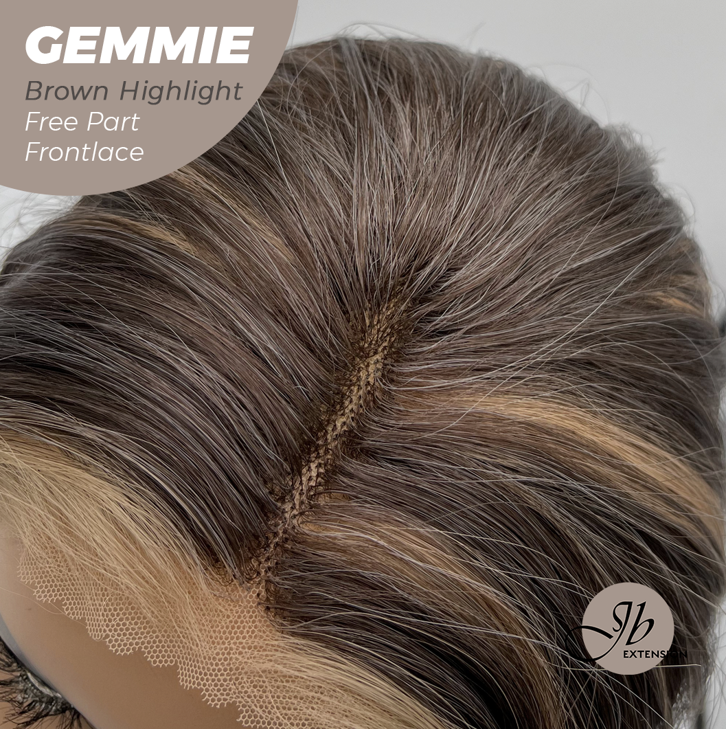 JBEXTENSION 20 Inches Brown Highlight Pre-Cut Free Part Frontlace Glueless Wig GEMMIE BROWN HIGHLIGHT