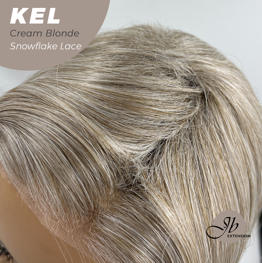 JBEXTENSION 22 Inches Cream Blonde Pre-Cut Snowflake Lace Frontlace Glueless Wig KEL CREAM BLONDE【PERMATEASE】【BENDY EAR TABS】- M/L