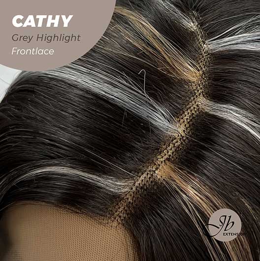 JBEXTENSION 12 Inches Bob Cut Nature Black With Grey Highlight Side Part Frontlace Glueless Wig CATHY GREY HIGHLIGHT