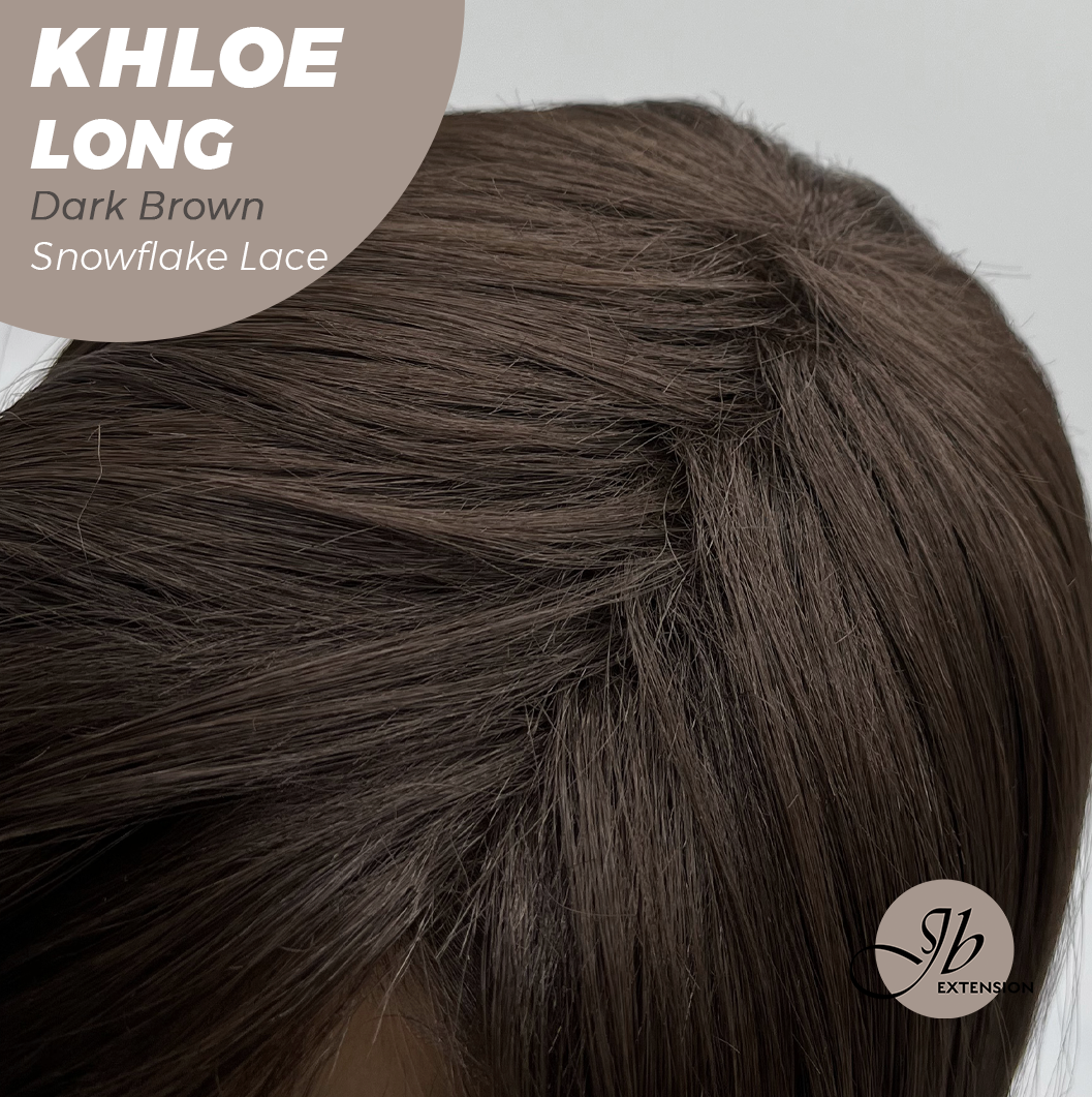 JBEXTENSION 18 Inches Dark Brown Pre-Cut Snowflake Lace Frontlace Glueless Wig KHLOE LONG DARK BROWN【PERMATEASE】【BENDY EAR TABS】