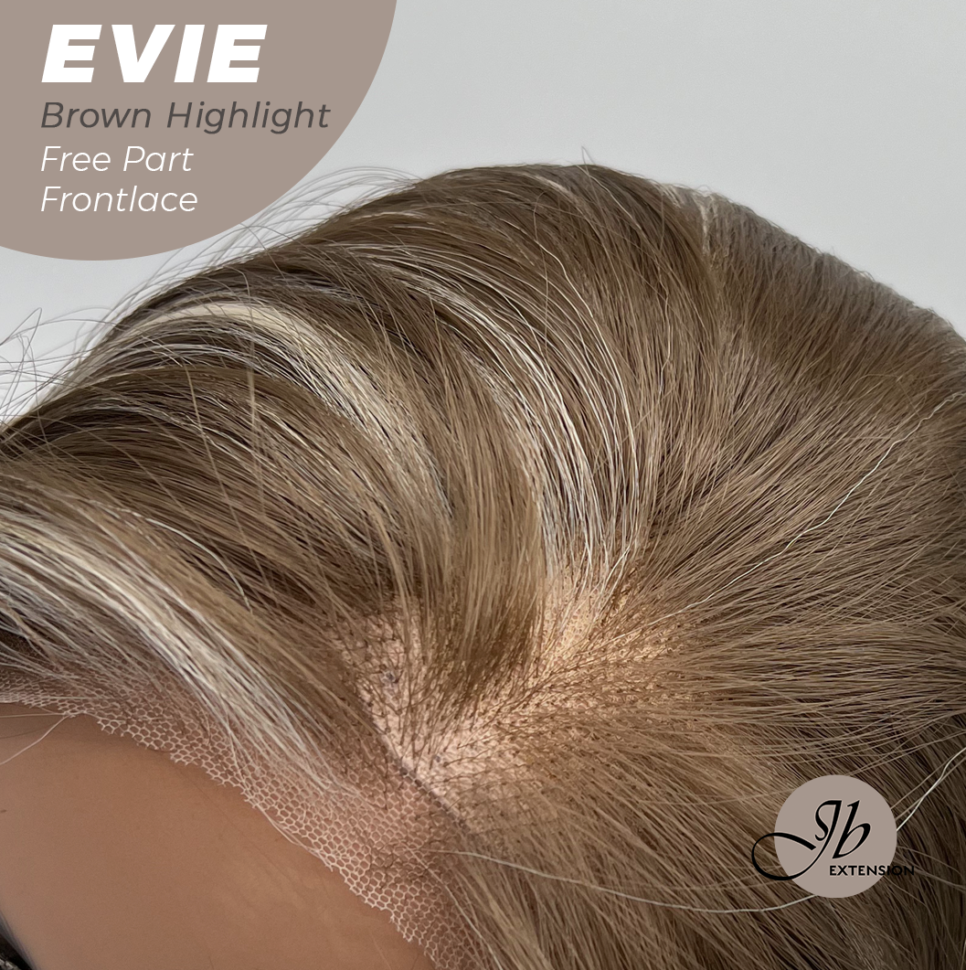 JBEXTENSION 22 Inches Brown with Blonde Highlight Pre-Cut Free Part Frontlace Glueless Wig EVIE BROWN HIGHLIGHT