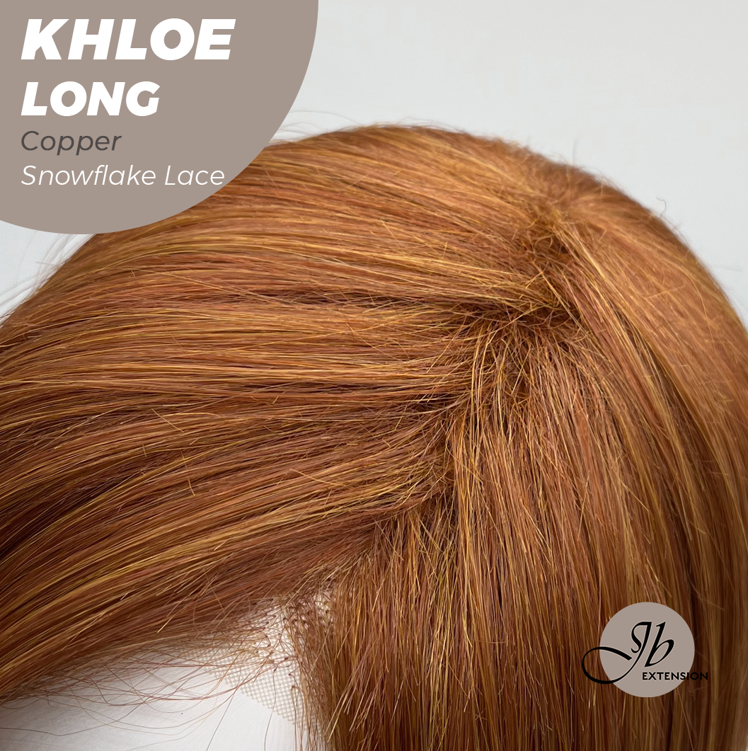 JBEXTENSION 18 Inches Copper Pre-Cut Snowflake Lace Frontlace Glueless Wig KHLOE LONG COPPER【PERMATEASE】【BENDY EAR TABS】