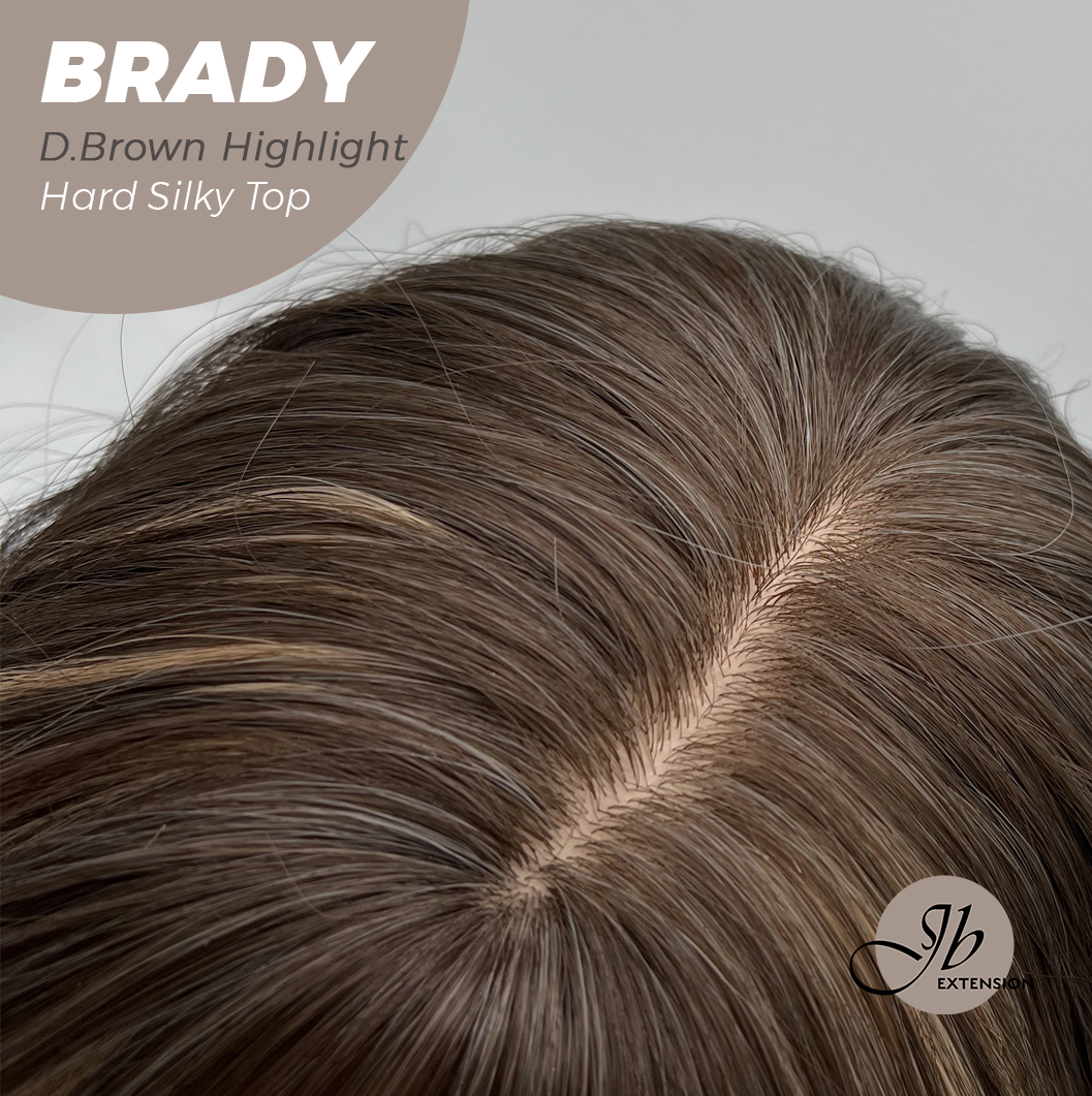 JBEXTENSION 12 Inches Scalpiana Wave Dark Brown with Highlight 3.5X4 Hard Silky Top Natural Scalp Effect Wig with Bang BRADY DARK BROWN HIGHLIGHT