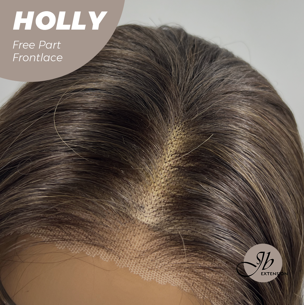 JBEXTENSION 24 Inches Brown With Highlight Wave Pre-Cut Free Part Frontlace Glueless Wig HOLLY
