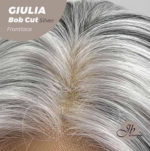 JBEXTENSION 14 Inches Bob Cut Mix Silver Frontlace Glueless Wig GIULIA BOB SILVER (FREE PARTING)