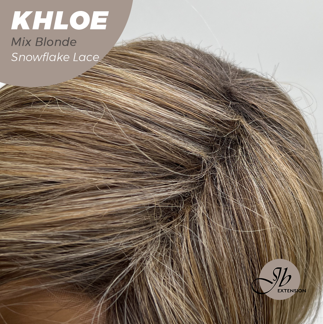 JBEXTENSION 12 Inches Bob Cut Mix Blonde Pre-Cut Snowflake Lace Frontlace Glueless Wig KHLOE MIX BLONDE【PERMATEASE】【BENDY EAR TABS】