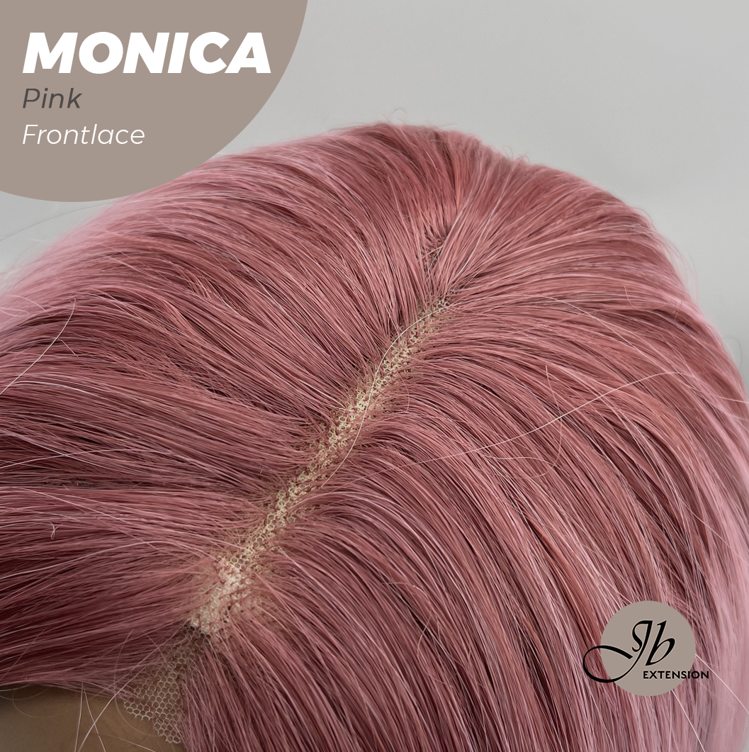 JBEXTENSION 26 Inches Curly Pink Pre-Cut Frontlace Glueless Wig MONICA PINK