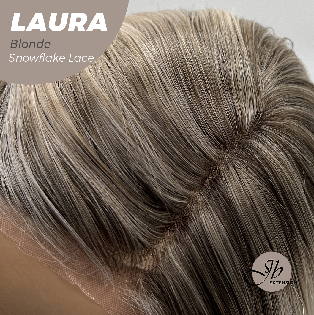JBEXTENSION 14 Inches Blonde Pre-Cut Side Part Snowflake Lace Frontlace Glueless Wig LAURA SNOWFLAKE【BENDY EAR TABS】- M/L