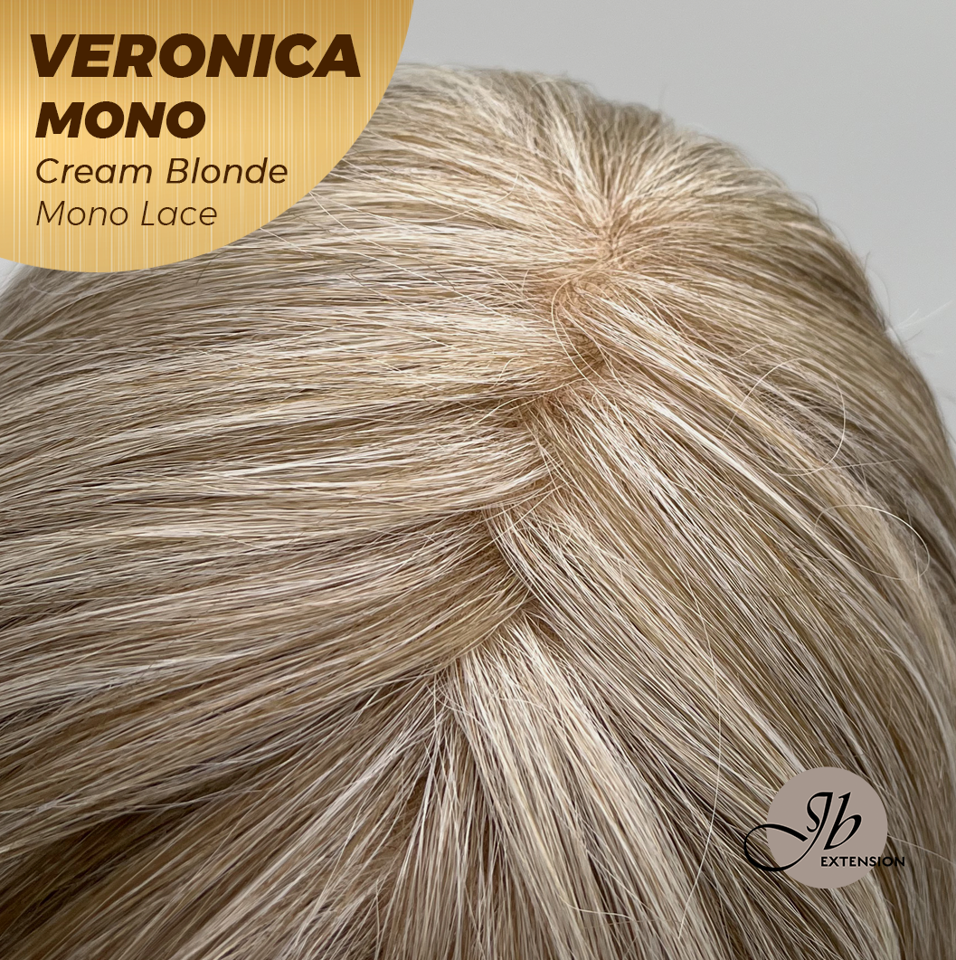 JBEXTENSION VERONICA MONO CREAM BLONDE Monofilament Handmade Wig 6X5 Full Monofilament Hand Tied Top Wig 12 Inches Cream Blonde Wave Mono Lace Wig With Anti-slip Silicone Strips Glueless Wig VERONICA MONO CREAM BLONDE【BENDY EAR TABS】