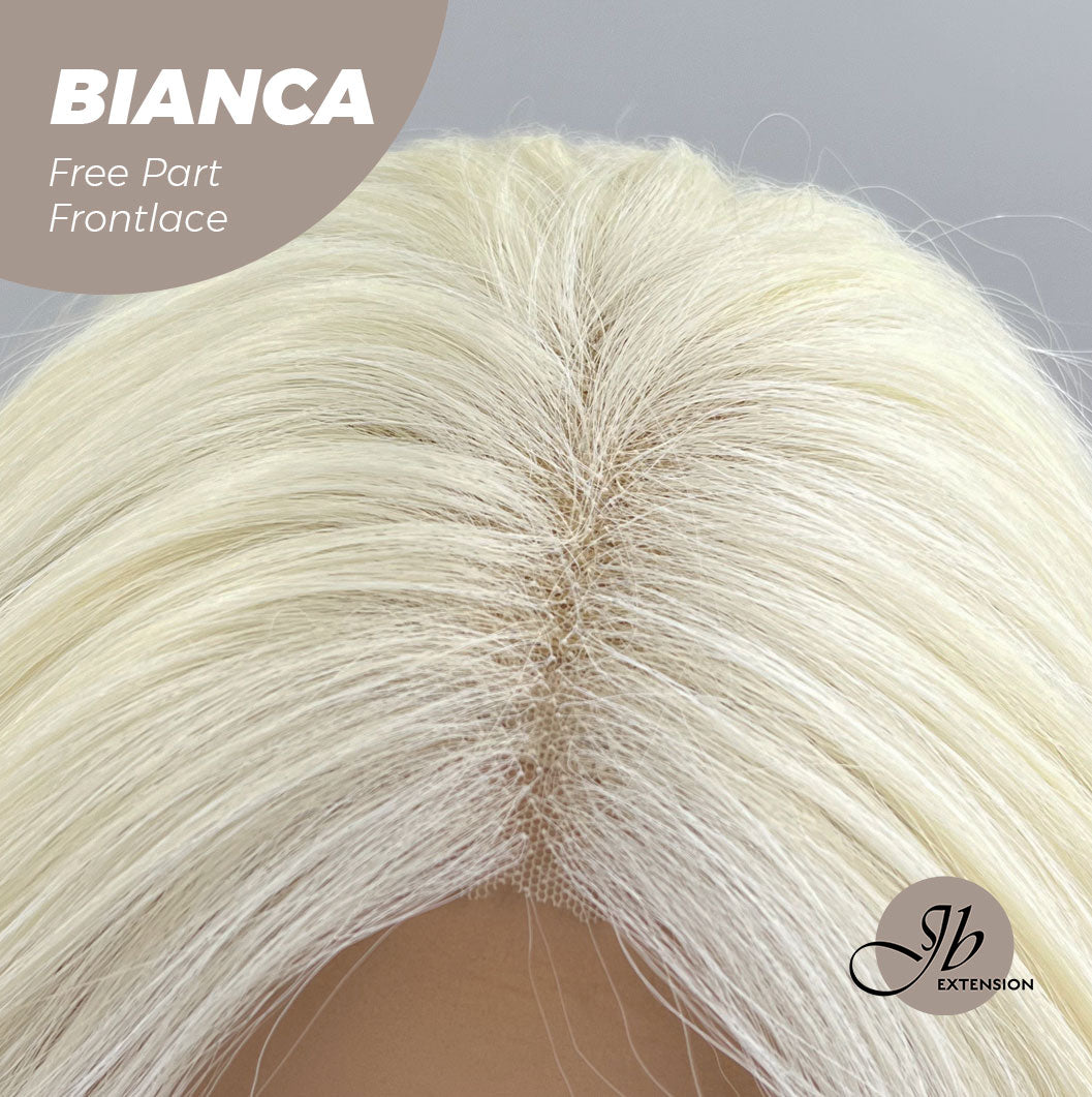 JBEXTENSION 16 Inches Platinum Blonde Wave Free Part Pre-Cut Frontlace Glueless Wig BIANCA