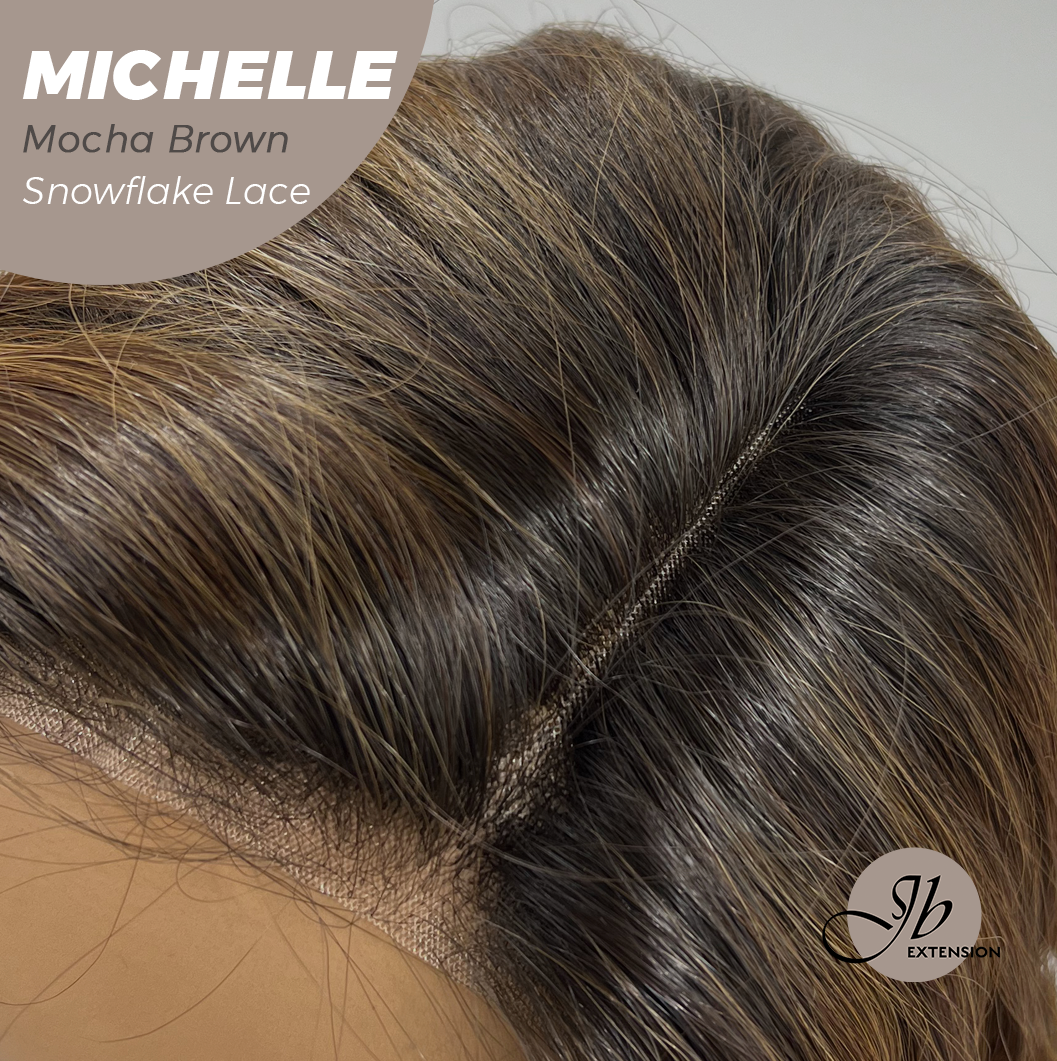 JBEXTENSION 10 Inches Mocha Brown Pre-Cut Side Part Snowflake Lace Frontlace Glueless Wig MICHELLE MOCHA BROWN【BENDY EAR TABS】