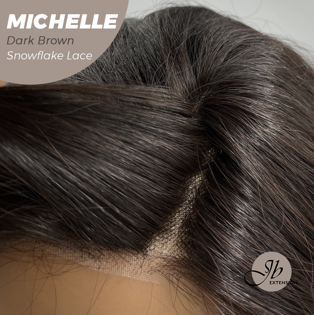 JBEXTENSION 10 Inches Dark Brown Pre-Cut Side Part Snowflake Lace Frontlace Glueless Wig MICHELLE DARK BROWN【BENDY EAR TABS】