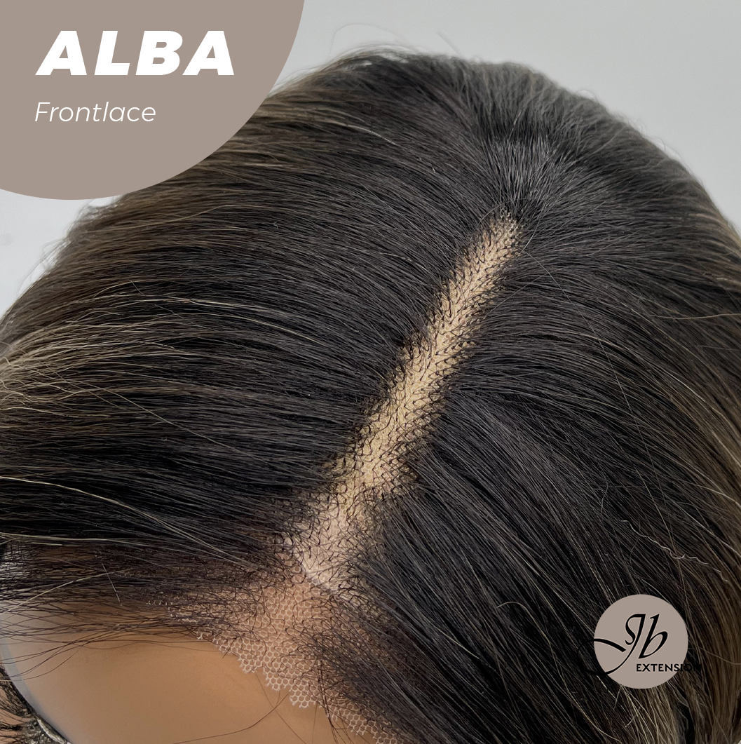 JBEXTENSION 12 Inches Wave Dark Brown with Blonde Highlight with Dark Root Pre-Cut Frontlace Glueless Wig ALBA